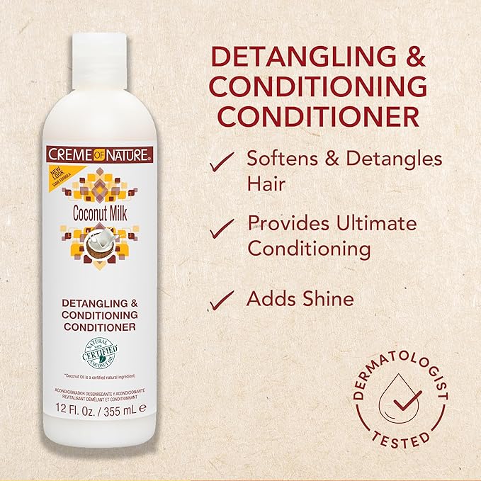 Creme of Nature Coconut Milk Detangling & Conditioning Shampoo with Certified Natural Ingredients, Moisture-Rich, Creamy Cleanser for Soft, Manageable Curly & Textured Hair, 12 oz