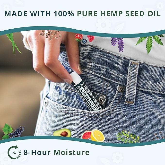 Hemp Lip Balm with L-Lysine & Seed Oil | Intense Lip Conditioner for Softness & Moisture Retention | Natural Botanical Lip Care (3 Tubes)