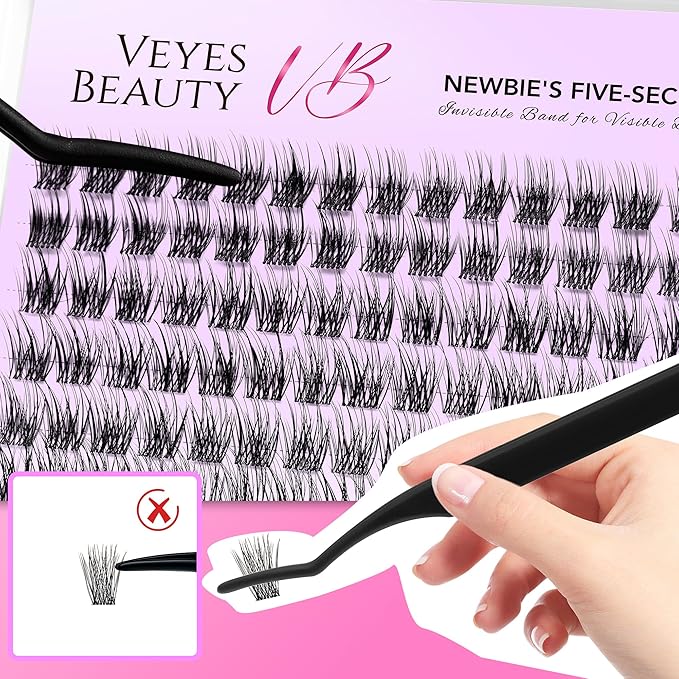 VEYESBEAUTY Lash Clusters Individual Eyelash Extensions Thin & Invisible Band DIY False Eyelashes for Self-application Newbie's Five-Second Series Wispy Lash Tray, Dreamy 10mm Single Length