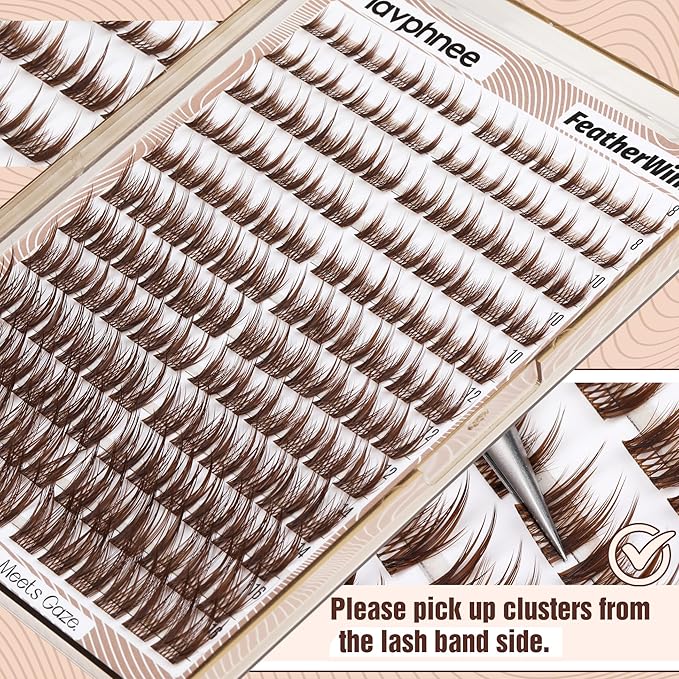 Mavphnee Brown Lash Clusters Wispy Eyelash Extensions Natural Lashes Extensions Pestañas Postizas Spiky Manga 8-16MM Individual Lashes with CC Curve, For Edge Girl