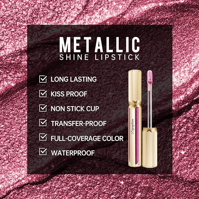 Depuplum Burgundy Lipsticks for Women Dark Purple Metallic Lipstick Long Lasting Shimmer Lip Gloss Glitter Waterproof Lipsticks Full Coverage Lip Color for Mother's Day,DP107 Wild Girl