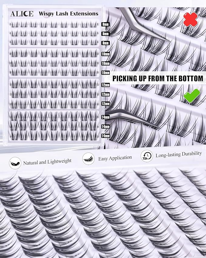 ALICE Manga Lash Clusters Natural Wispy 8-14mm Eyelash Clusters with Spikes Cluster Eyelash Extensions Spiky Invisible Band Cluster Lashes Anime Individual Lashes 108pcs