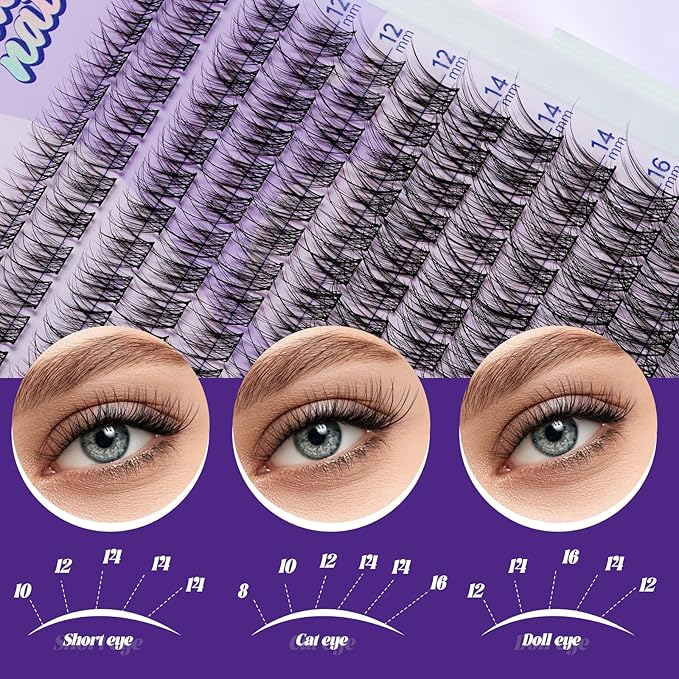 B&Q Wispy Lash Clusters Kit, Natural 03, Individual False Eyelashes Extension Set, Undetectable Natural Look for Effortless Day-to-Night Beauty, from Office Elegance to Date Night Glamour(8-16mix)