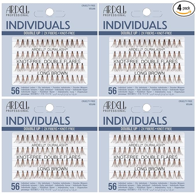 Ardell Double Up Individuals Lashes - Long Brown DIY Eyelash Extensions, Knot-Free Lash Clusters, Natural Look False Eyelashes, 4 Pack