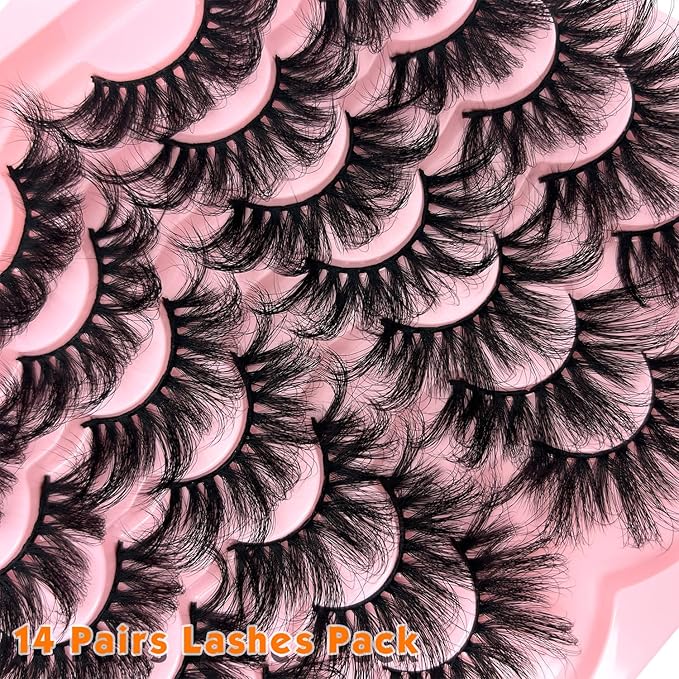 loladook 25 mm Lashes Mink Wispy 3D Big Long Dramatic Lashes Pack D Curl 25mm Eyelashes Strip Thick Faux Mink Eyelashes