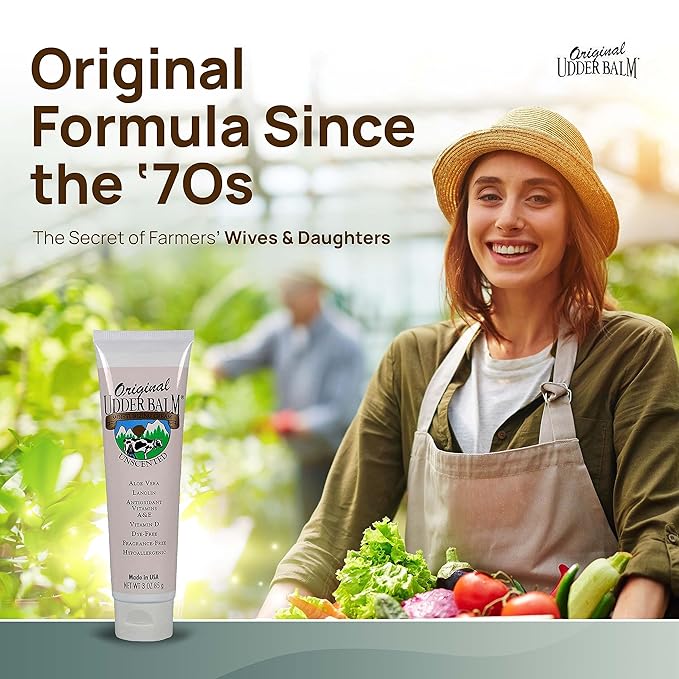 Original Udder Balm Unscented Tube - Made in USA - Hypoallergenic, Dry Skin Relief for Hands, Feet & Face, Moisturizer for Sensitive, Cracked Dry Skin, 3 Fl Oz