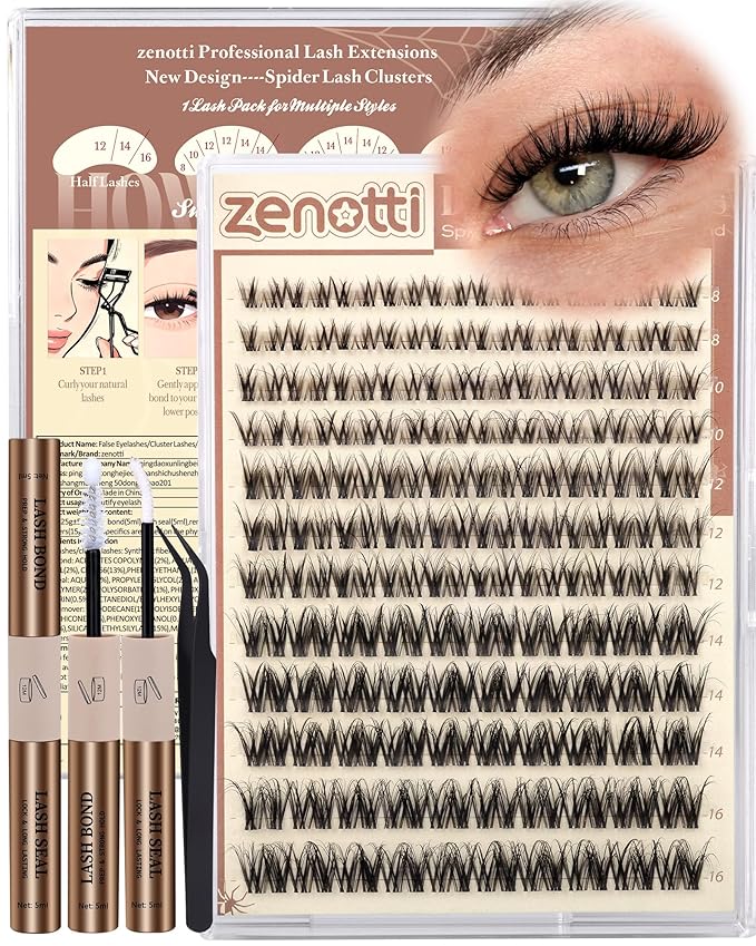 Spider Lash Clusters Kit Breeze Wispy Eyelash Clusters Kit Natural Venus Cluster Eyelash Extensions D Curl Invisible Band Fluffy Individual Lashes Salon Look for Daily Work&Parties 8-16mm by zenotti