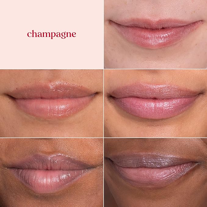 Burt's Bees Shimmer Lip Tint Set, Mothers Day Gifts, Tinted Lip Balm Stick, Moisturizing for All Day Hydration with Natural Origin Glowy Pigmented Finish & Buildable Color, Champagne (4-Pack)