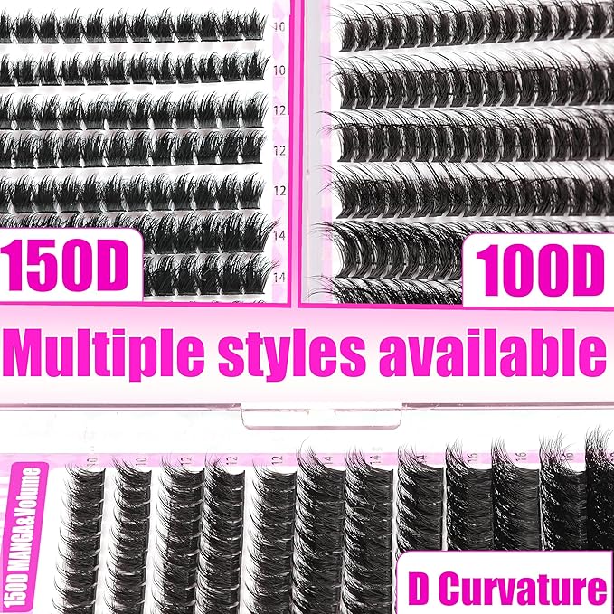 YIDUO Manga Lash Clusters Kit 481Pcs 3D Volume Fairy Cluster Eyelash Extensions Kit 100D+150D Wispy Lashes Clusters Anime Cosplay Individual Lash Clusters with Lash Bond and Seal | Removers