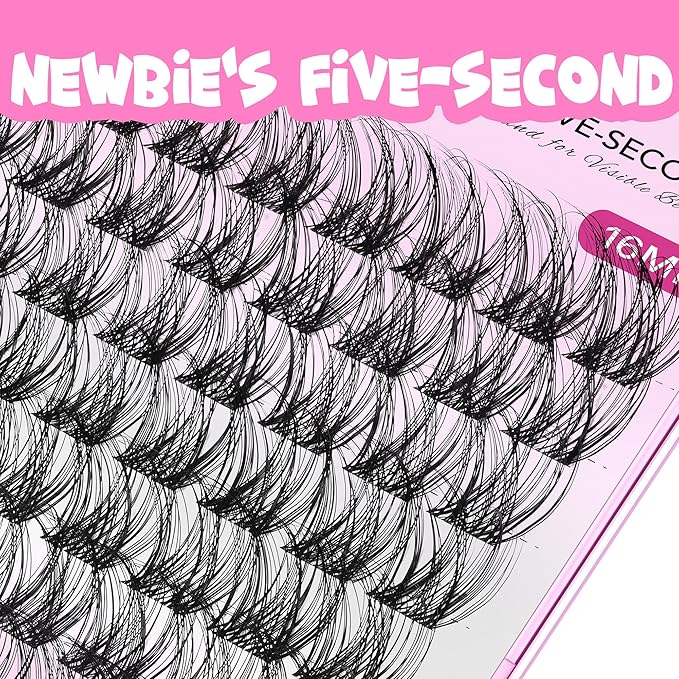 VEYESBEAUTY Lash Clusters Individual Eyelash Extensions Thin & Invisible Band DIY False Eyelashes for Self-application Newbie's Five-Second Series Wispy Lash Tray, LuxeBold 16mm Single Length