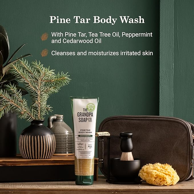 The Grandpa Soap Company Pine Tar Body Wash - Dermatologist Recommended to Cleanse & Moisturize Irritated Skin, Deodorizing Power, With Pine Tar & Tea Tree Oil, 9.5 Fl Oz