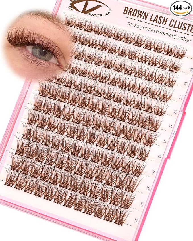 Brown Wispy Lash Clusters Natural Eyelashes Clusters Fairy Cluster Eyelash Extensions 10-16mm C Curl Lashes Dark Brown DIY Eyelash Clusters Waterproof Short Individual Lashes 144Pcs