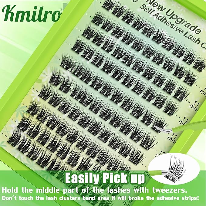 Self Adhesive Eyelashes 10-14mm Wispy Lash Clusters Pre-Glued No Glue Needed Reusable Waterproof Press on Lashes for Natural Look 100Pcs with Tweezers Easy Apply Beginner Friendly Kit