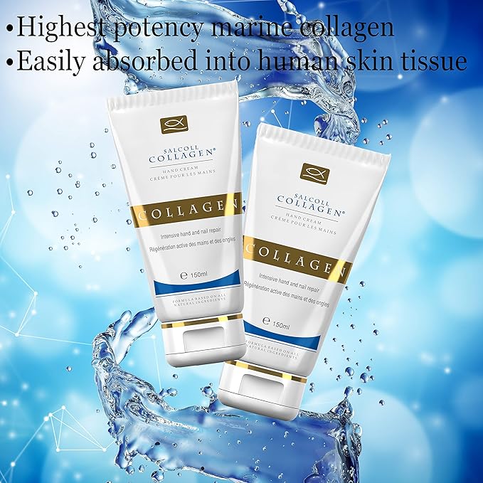 Salcoll Pure Bioactive Anti-Aging Collagen Repair Hand Cream - Hypoallergenic Moisturizing Lotion, Dry Skin Relief, All Skin Types, 150 ml