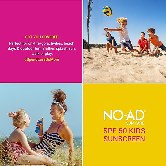 NO-AD KIDS SPF 50 Sunscreen Spray | Non-Greasy, Waterproof and Non toxic Sunscreen | Suitable for All Skin Types | Broad Spectrum Protection for Active Lifestyles | 9 oz | Pack of 2