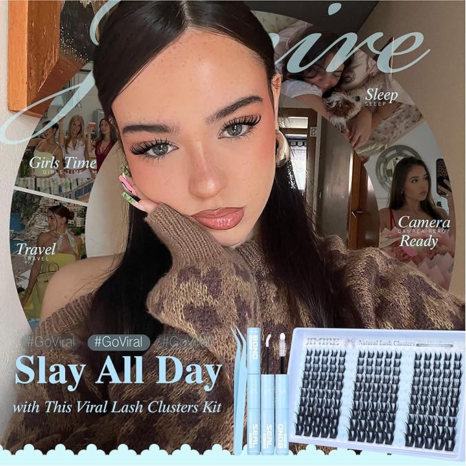 Manga Lash Clusters Wispy Lash Extension Kit 8-16MM Anime Lash Clusters Kit with Bond and Seal Lash Glue Natural Eyelash Clusters Kit 150Pcs C Curl Bunny Cluster Eyelash Extensions by JIMIRE