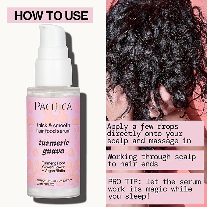 Pacifica Invisible Calming Hair Serum, Frizz Control & Hair Thickening Treatment - Turmeric & Guava Leave-In Scalp Serum with Peptides, Biotin & Caffeine 1 fl oz, Vegan & Cruelty-Free