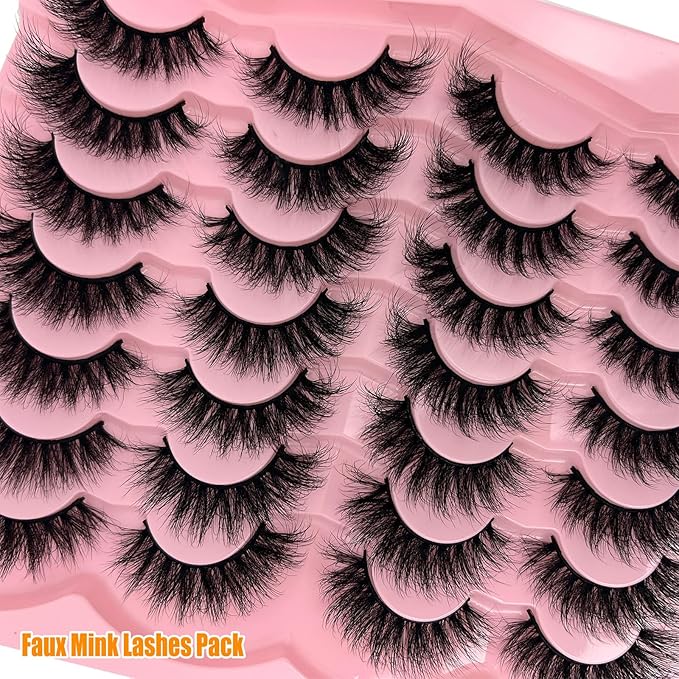 loladook Mink Lashes Cat Eye Wispy 18mm Fluffy Strip Lashes Pack C Curl Natural Flase Eyelashes 3D Long Cateye Faux Mink Eyelashes Bulk