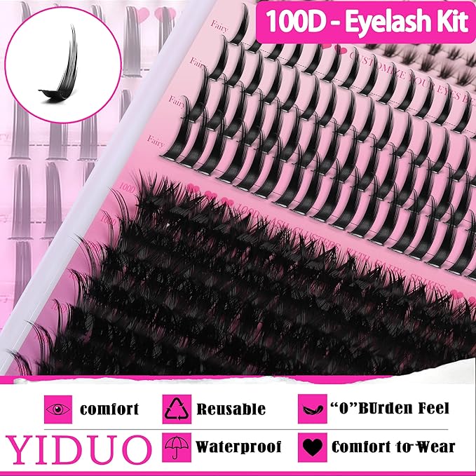 YIDUO Lashes Clusters with Spikes Bottom Lash Extensions 100D Volume Manga Eyelash Cluster 280Pcs 10-20mm Wispy Individual False Eyelashes False Mink Lashes Extensions DIY at Home Easily