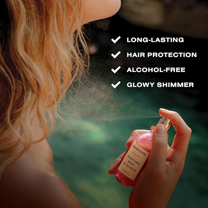 Ceremonia Perfume Mist De Guava | Alcohol-Free Hair & Body Mist with Notes of Guava, Lemon Zest & Peach | Light Glowy Shimmer, 1.7 fl oz