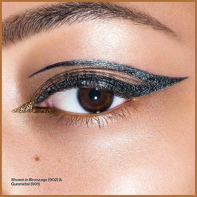 Revlon So Fierce! Chrome Ink Liquid Eyeliner, Longlasting Bold Metallic Pen Liner with Dip Ink Cap for Pearl, Shimmer Blend, 902 Bronzage, 0.03 oz.