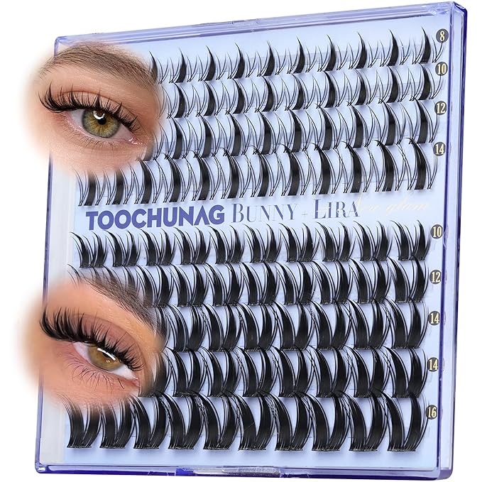 TOOCHUNAG Manga Lash Clusters Wispy Eyelash Clusters DIY Cluster Eyelash Extensions with 2 Viral Invisible Band Cluster Lashes (8-14mm Natural Fairy & 10-16mm Volume Bunny)
