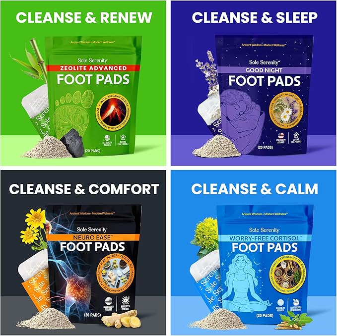 Sole Serenity Worry-Free Overnight Foot Pads for Relaxation with Zeolite, Magnesium, & Holy Basil - 20 Pack
