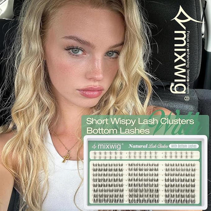 Natural Lash Clusters 8-12MM Eyelash Clusters Short Cluster Lashes with Bottom Lashes Manga Individual Lashes C Curly DIY Clear Band Lash Extension for Clean Girl Makeup by Lvmixwig