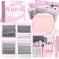 YIDUO 6 Styles Lash Clusters Kit 40D+60D+80D+Manga with Spikes Portable Lash Makeup Bag Kit Volume Studio Effect Lashes Kit 10-18mm Wispy Individual Eyelash Extensions with Lash Bond and Seal