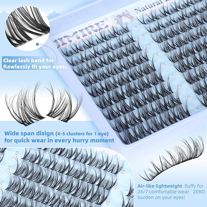 Spider Lash Clusters Kit Spider Lashes Clusters Wispy Fluffy Cluster Eyelash Extensions Kit Natural Look 10-16MM D Curl Manga Eyelash Clusters Kit with Lash Bond and Seal Breeze Lash Extensions Kit