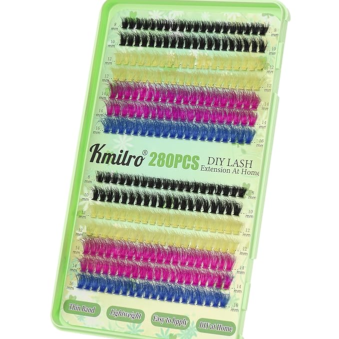 Colored Lash Clusters 160D Fluffy Cluster Eyelash Extensions 8-16mm Waterproof D Curl Volume Eyelash Clusters 280Pcs 4 Colors Individual Lashes Soft Wispy False Eyelashes DIY Lash Extension, by Kmilro