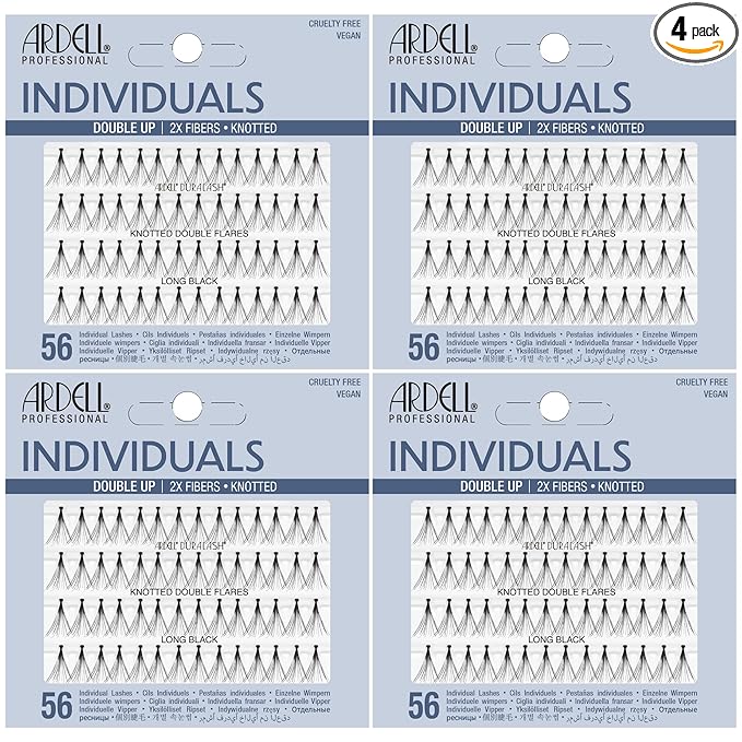 Ardell Double Up Individual Lashes, Knotted - Long, Black, DIY Lash Clusters, Reusable Eyelash Extensions, 4 Pack