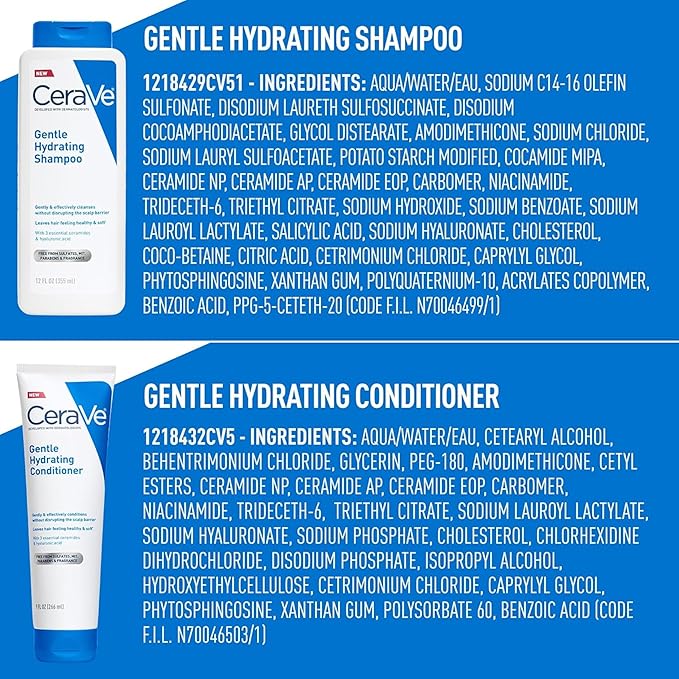 CeraVe Gentle Hydrating Shampoo and Conditioner Bundle, With Ceramides, Niacinamide & Hyaluronic Acid For Soft, Healthy Looking Hair & Scalp, Sulfate Free & Color Safe, For All Hair Types