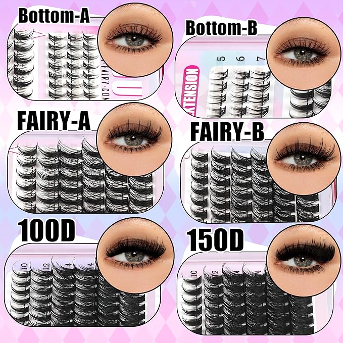 YIDUO Manga Lash Clusters Kit 534Pcs Wispy Fairy Volume Cluster Eyelash Extensions Kit Manga+100D+150D Spikes+Bottom D-curly Lashes Clusters Anime Cosplay Individual Lash Clusters Kit with Lash Glue