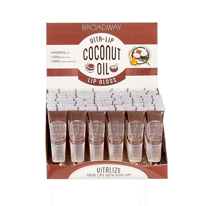 Ruby Kisses Broadway Vita-Lip Clear Lip Gloss (Coconut Oil 48 Pack), Ultra-Hydrating & Soothing Formula with Vitamin Oils, High-Shine Non-Sticky Finish, Healing Glossy Lip Balm Locks in Moisture