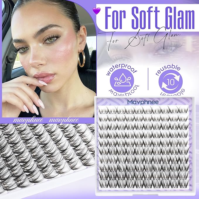 Mavphnee Spider Lash Clusters Wispy Airy Cluster Eyelash Extensions with Flexible Clear Band & LC Curl, 10-16mm Natural Individual Lashes For Clean Girl & Kim K Makeup