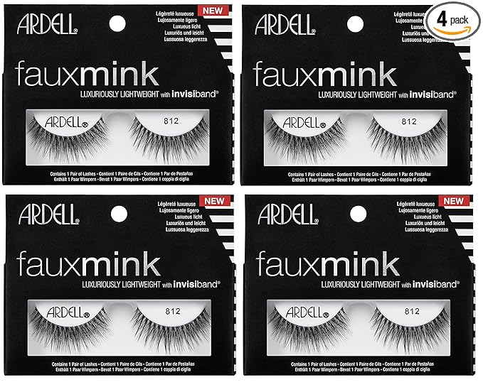 Ardell Faux Mink Lashes 812 - Lightweight with Invisiband, Natural Look False Eyelashes, 4 Pairs