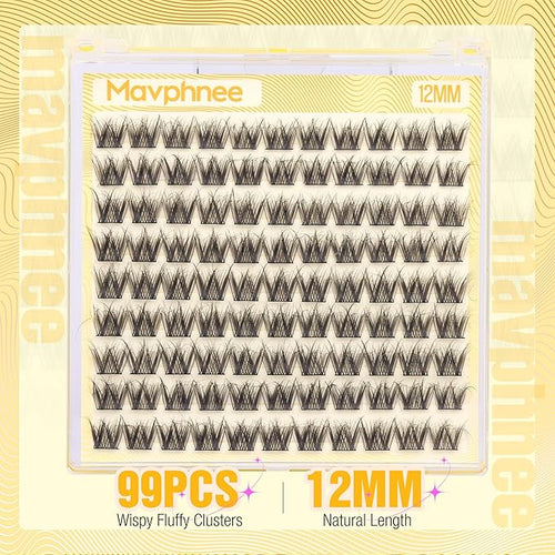 12MM Lash Clusters Short Natural Eyelash Cluster 3D Fluffing Individual Lashes CC-Curly Cluster Eyelash Extensions 99Pcs Wispy Cluster Lashes for Daily Wear