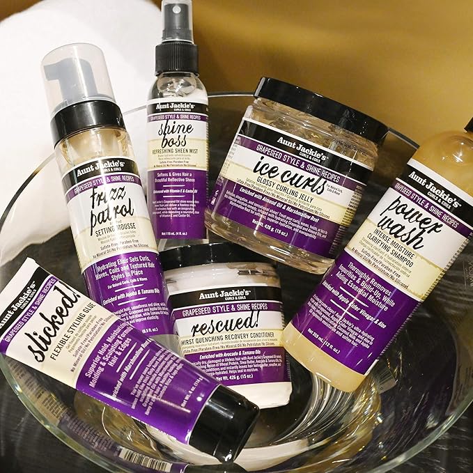 Aunt Jackie's Grapeseed Style and Shine Recipes Ice Curls Glossy Curling Jelly, Hydrates, Softens, Makes Waves, Curls and Coils Easier to Style, 18 oz