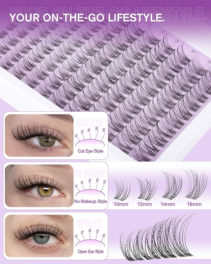 EYDEVRO Velure Lash Clusters Kit Natural Eyelash Clusters Kit Wispy Cluster Eyelash Extensions 120 Pcs 10-16mm C Curl Cluster Lashes Clear Band Individual Lashes White Lash Bond Seal Tweezers Brush