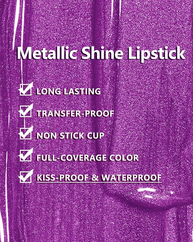 MAKI YIKA Purple Lipstick for Women Metallic Lipsticks for Mother Glitter Long Lasting Lipstick No Smudge No Transfer Liquid Lip Gloss (BR18 Amethyst)