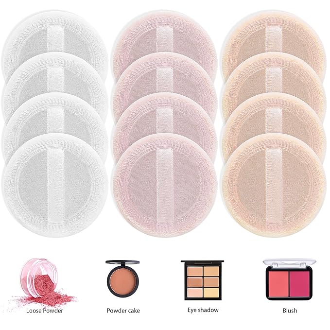 WLLHYF 24Pcs Powder Puff Cotton Round Makeup Puff Pads with Strap Face Powder Puffs for Loose and Foundation Cosmetics Sponge Powder Puffs