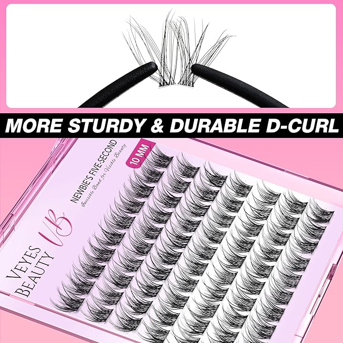VEYESBEAUTY Lash Clusters Individual Eyelash Extensions Thin & Invisible Band DIY False Eyelashes for Self-application Newbie's Five-Second Series Wispy Lash Tray, LuxeBold 10mm Single Length