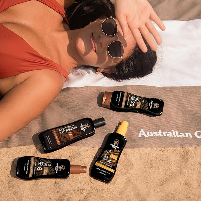 Australian Gold Spray Gel Sunscreen with Instant Bronzer SPF 30, 8 Ounce | Moisturize & Hydrate Skin | Broad Spectrum | Water Resistant | Non-Greasy | Oxybenzone Free | Cruelty Free (Pack of 4)
