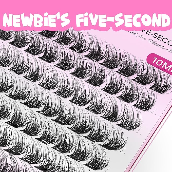VEYESBEAUTY Lash Clusters Individual Eyelash Extensions Thin & Invisible Band DIY False Eyelashes for Self-application Newbie's Five-Second Series Wispy Lash Tray, Dreamy 10mm Single Length