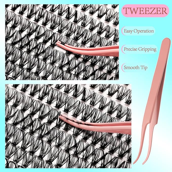 Lash Extension Kit DIY 280pcs Individual Lash Clusters Eyelash Extension Kit, 8-16mm False Eyelash Clusters with Lash Bond and Seal, Lash Tweezers for Self Application (40D Kit)