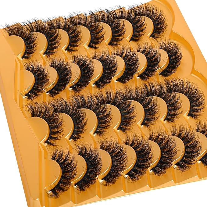 Lashes 18MM False Eyelashes Volume Faux Mink Lashes 14 Pairs Pack Dramatic Fake Eyelashes Wispy Cat-Eye Look Waterproof Strip Lashes That Look Like Extension, by TIMELABS Lashes 14Pairs