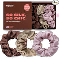 Wycare 100% Silk Scrunchies - Gentle on Hair Mulberry Silk Scrunchies for Women - Luxurious Sleep Ties for Women's Curly Hair (Set of 3 Nude)