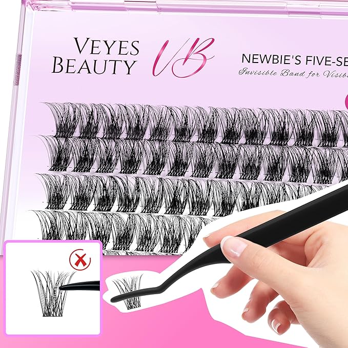 VEYESBEAUTY Lash Clusters Individual Eyelash Extensions Thin & Invisible Band DIY False Eyelashes for Self-application Newbie's Five-Second Series Wispy Lash Tray, Boldeye 12mm Single Length