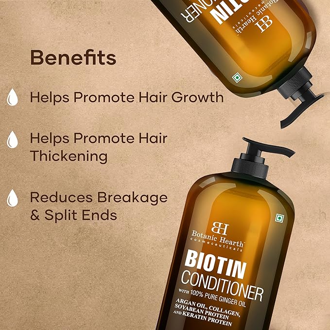 Botanic Hearth Biotin Conditioner With Ginger Oil & Keratin | For Hair Growth |With Turmeric Extract, Argan Oil, Tea Tree Oil & Vitamin E | Sulphate & Paraben Free | 16 Fl Oz